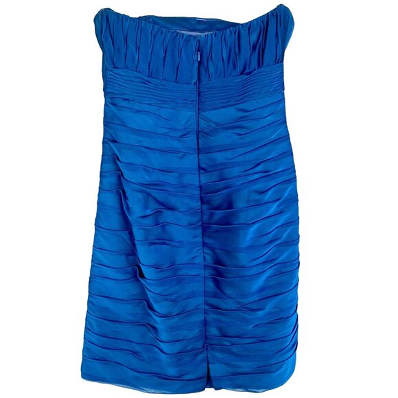 Bill Levkoff Ruched Pleated Strapless Cocktail Dress Ruffle Blue 10 Prom Hoco - Picture 5 of 8